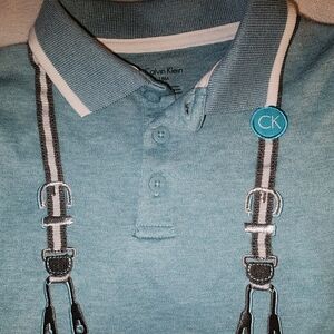 CALVIN KLEIN- NWT- boys 18M Polo- embroidered suspenders and CK logo